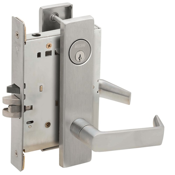 Schlage Grade 1 Classroom Mortise Lock, Conventional Cylinder, S123 Keyway, 06 Lever, L Escutcheon, Satin St L9070P 06L 630 - main